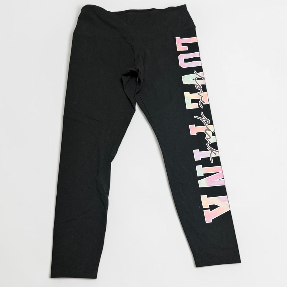 Victoria's Secret PINK Black Iridescent Graphic Leggings XXL High Rise 2X